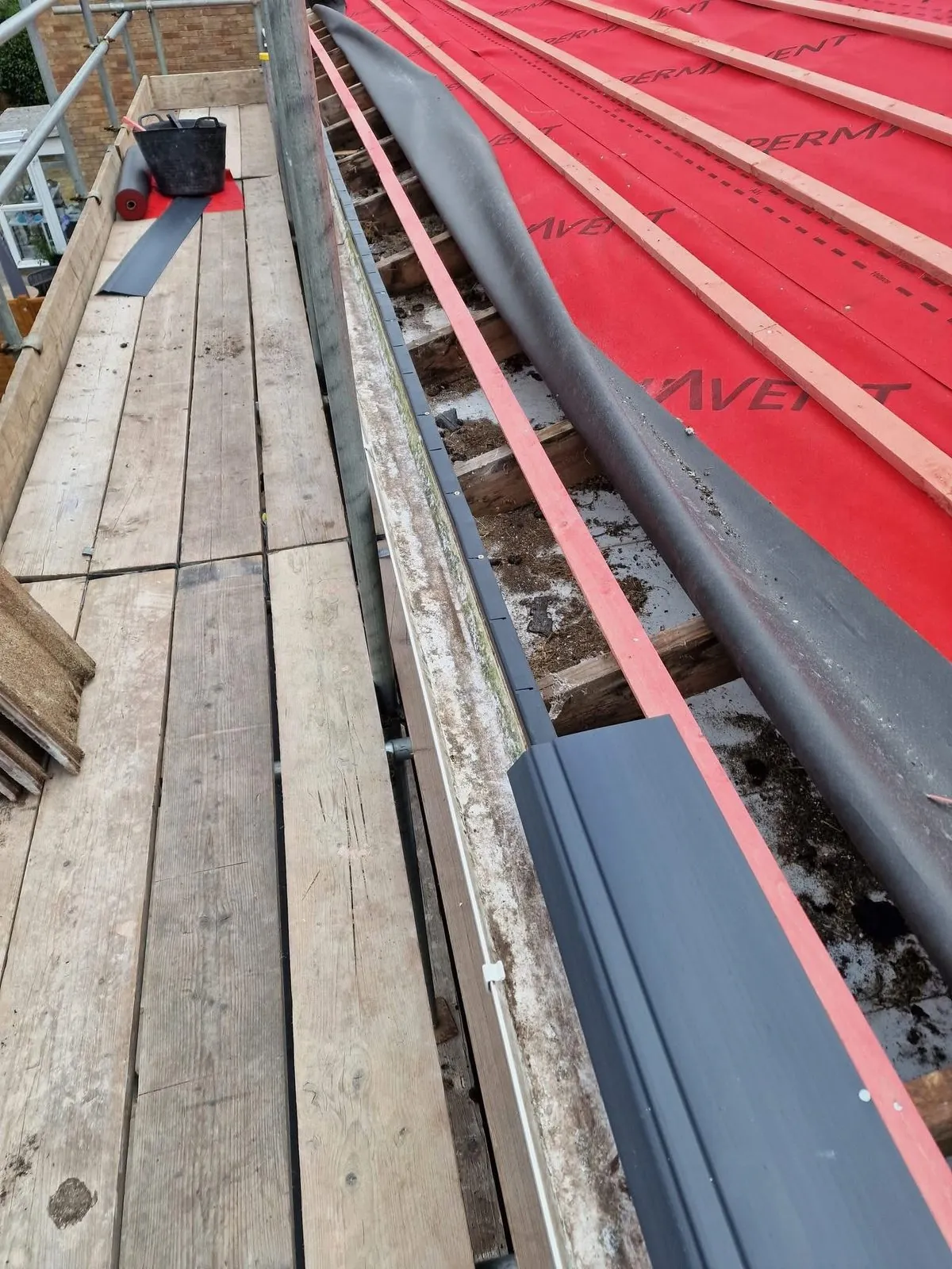 Breathable membrane and battens fitted during a re-roof in Brixham