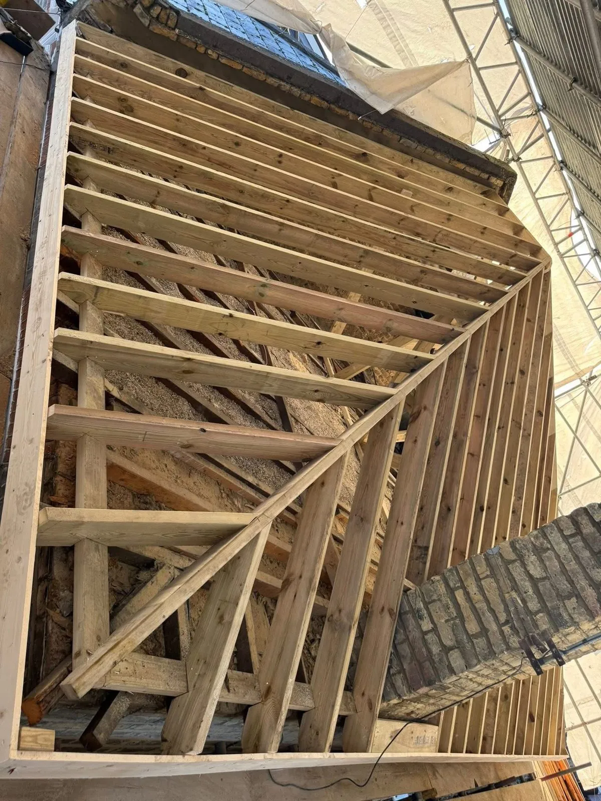 New roof timbers and rafters during a re-roof in Brixham